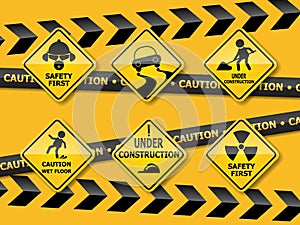 Set of warning caution sign