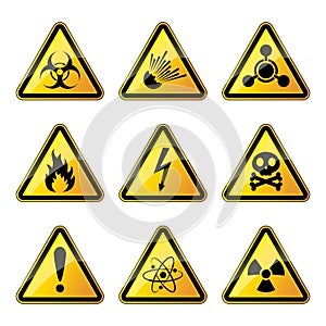 Set of warning danger signs. Vector illustration.