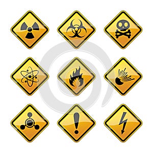 Set of warning hazard signs. Vector illustration.