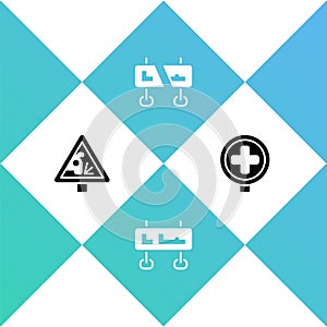 Set Warning road sign, Road traffic, and Hospital icon. Vector