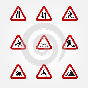 Set of Warning traffic signs