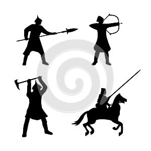 The Set of Warriors Silhouette on white background.