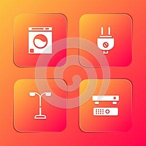 Set Washer, Electric plug, Street light and Multimedia and TV box icon. Vector