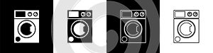 Set Washer icon isolated on black and white background. Washing machine icon. Clothes washer - laundry machine. Home appliance