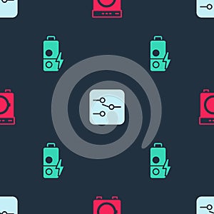 Set Washer, Switch in electronic circuit and Battery charge on seamless pattern. Vector