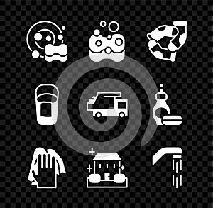 Set Washing dishes, Sponge, Socks, Cleaning service, Home cleaning, Shower head, Bucket with rag and Garbage truck icon