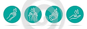 Set of washing hands icons in four different versions in a flat design. Vector illustration