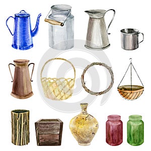 Set of watecolor cliparts of jars