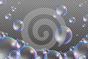 Set of water bubbles with rainbow reflections