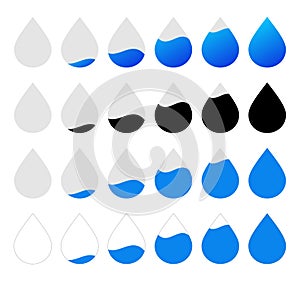 Set of water drop or humidity level icons in flat style design for website design, app, UI, isolated on white background.