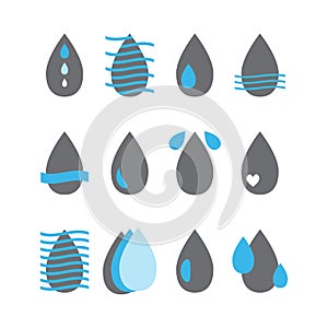 Set of water drop icons. Aqua. Collection of water design elements