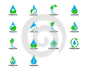 Set of Water drop leaf nature logo design template