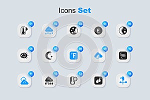 Set Water drop, Moon and stars, Cloud with snow, Sun cloud weather, Rooster vane, Wind, Thermometer and Fahrenheit icon