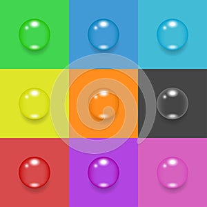 Set of water drops on colored backgrounds