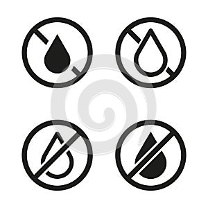 Set of water and electricity prohibition signs. No moisture and energy allowed symbols. Vector illustration. EPS 10.