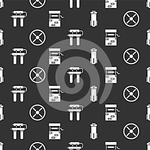 Set Water filter, Industry valve, Water filter and Well on seamless pattern. Vector