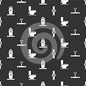 Set Water meter, Industry pipe and valve, Fire hydrant and Toilet bowl on seamless pattern. Vector