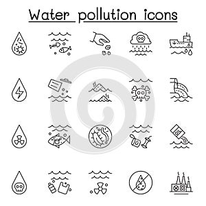 Set of water pollution Related Vector Line Icons. Contains such Icons as dirty water, contaminate, industry waste, plastic bottle photo