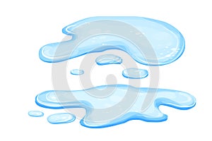 Set Water puddle in cartoon style isolated on white background. Spill, lake or liquid. Design element. Seasonal object.