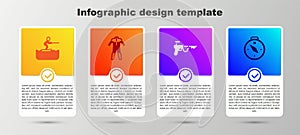 Set Water skiing man, Wetsuit for scuba diving, Fishing harpoon and Compass. Business infographic template. Vector