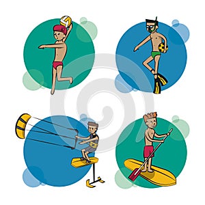 Set of water sports cartoons