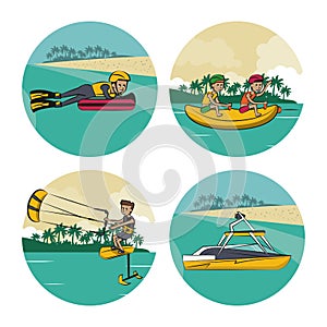 Set of water sports cartoons