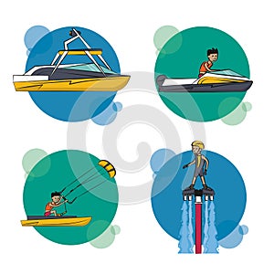 Set of water sports cartoons