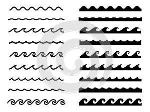 Set of water wave icons, seamless wave pattern set photo