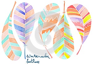 Set of watercolor abstract feathers