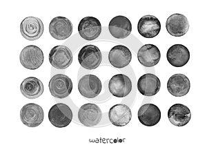 Set of watercolor black round shapes.