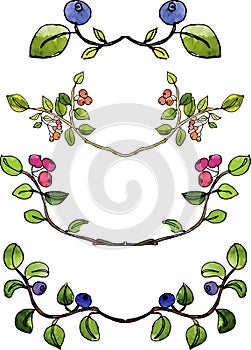 Set of watercolor borders with berries