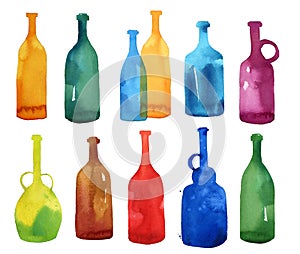 Set of watercolor bottles, bottle shaped watercolor washes