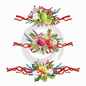 set watercolor christmas ribbons vector design illustration