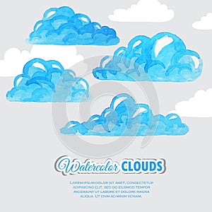 Set of watercolor clouds. Weather icons