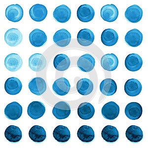 Set of watercolor cobalt blue, ultramarine circles