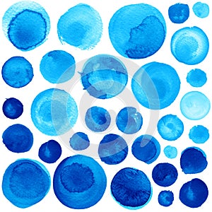 Set of watercolor cobalt blue, ultramarine circles