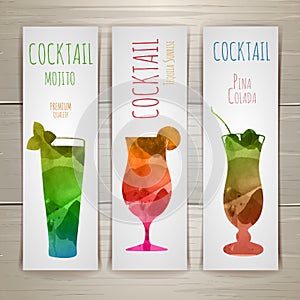 Set of watercolor cocktail banners