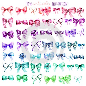 Set of watercolor colorful bows