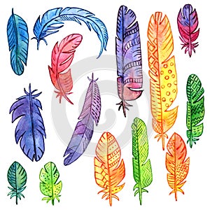 Set of watercolor feathers