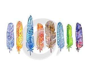 Set of watercolor feathers