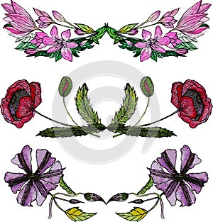 Set of watercolor floral borders
