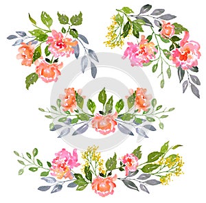 Set of Watercolor floral composition