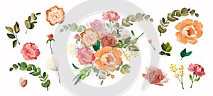 Set with watercolor flowers