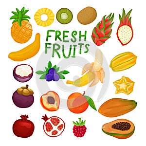 Set of Watercolor Fresh fruits clipart.