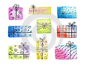 Set of watercolor gift boxes