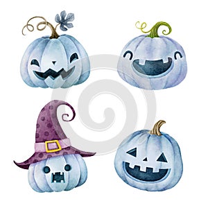 Set of watercolor Halloween pumpkins set 1. Vector illustration