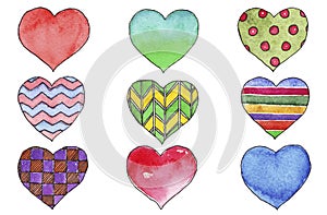 Set of watercolor hearts