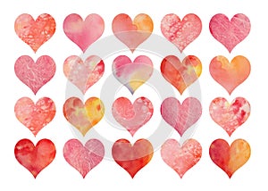 Set of watercolor hearts for Valentine`s Day or weddings