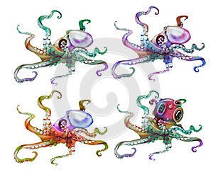 Set watercolor octopus. rainbow octopus. Sea pulpa, devilish with tentacles illustration photo
