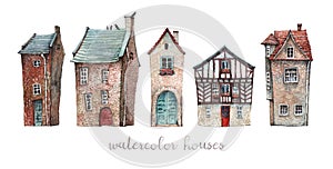 A set of watercolor old houses